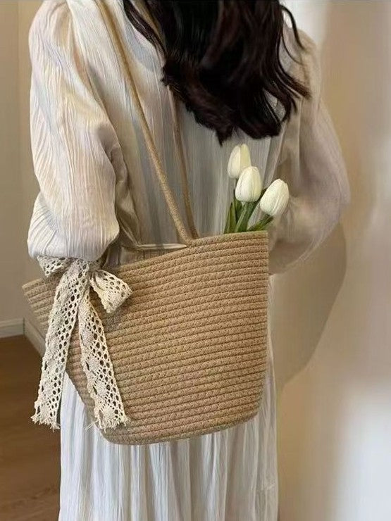 woven straw mesh tote bags