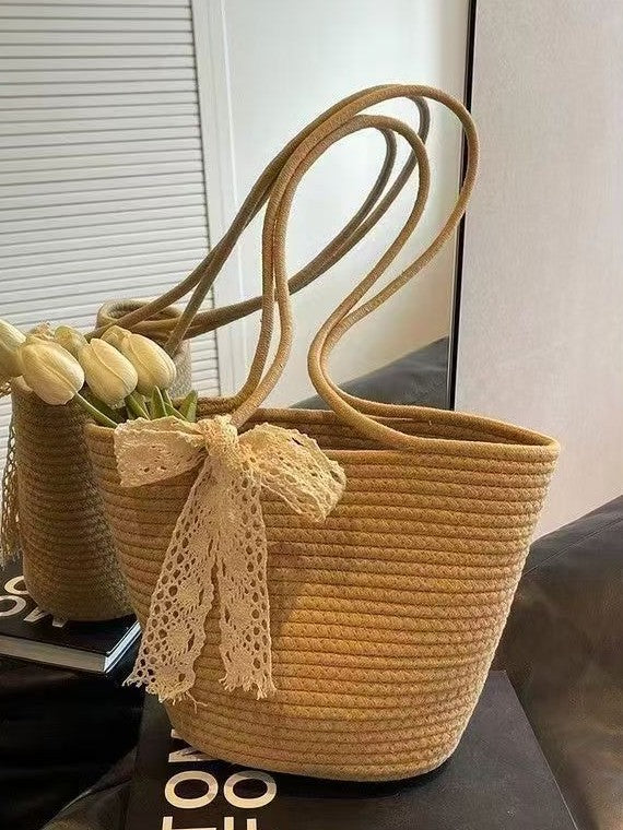 woven straw mesh tote bags