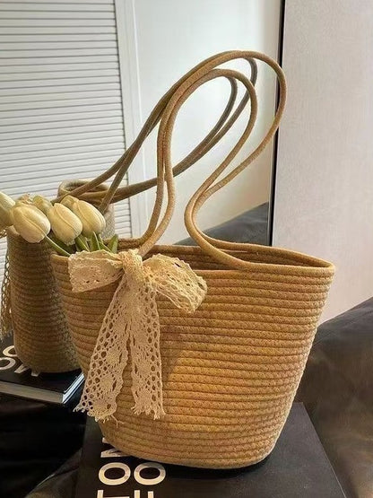 woven straw mesh tote bags